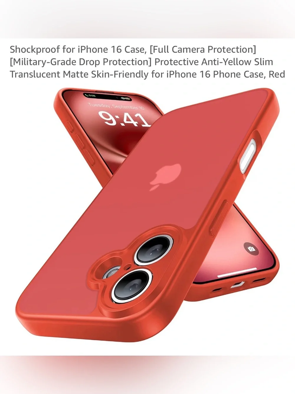 Red Matte iPhone 16 Case with Camera Protection military grade drop translucent